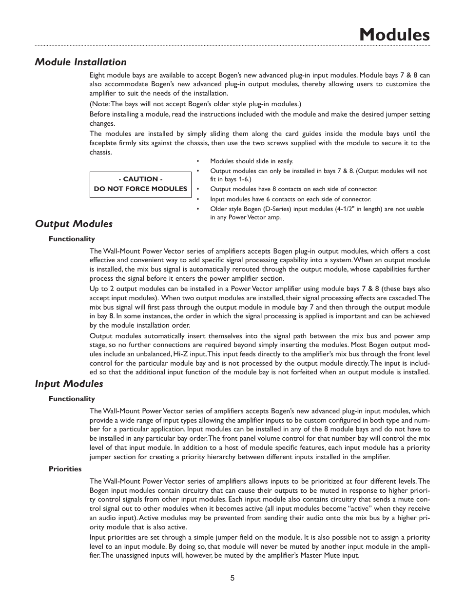 Modules, Module installation, Output modules | Input modules | Bogen WV100 User Manual | Page 7 / 16