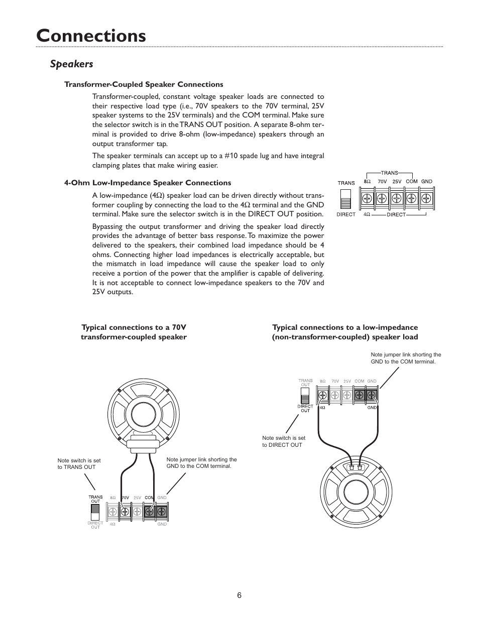 Connections, Speakers | Bogen WV100 User Manual | Page 8 / 16