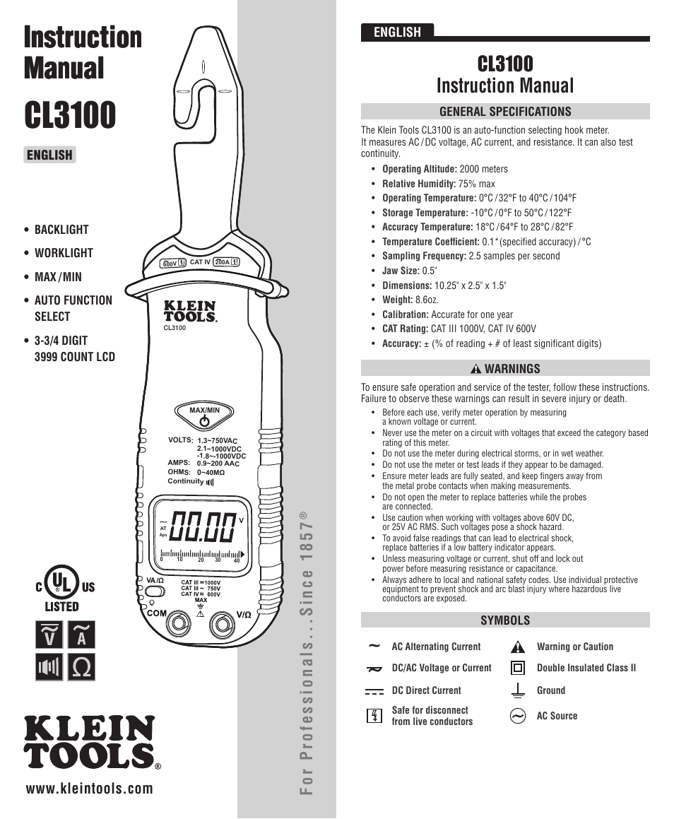 Klein Tools CL3100 User Manual | 11 pages