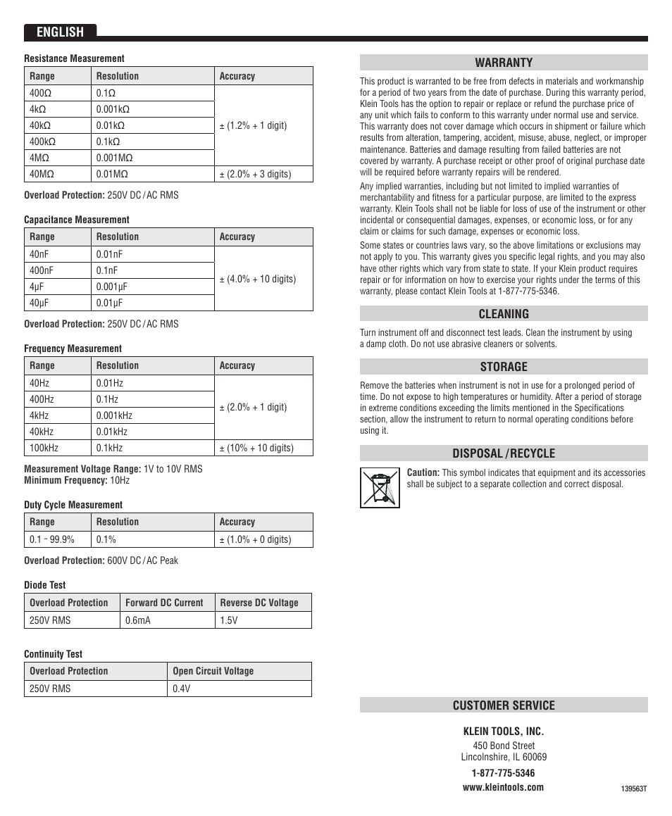 English | Klein Tools CL3000 User Manual | Page 4 / 12