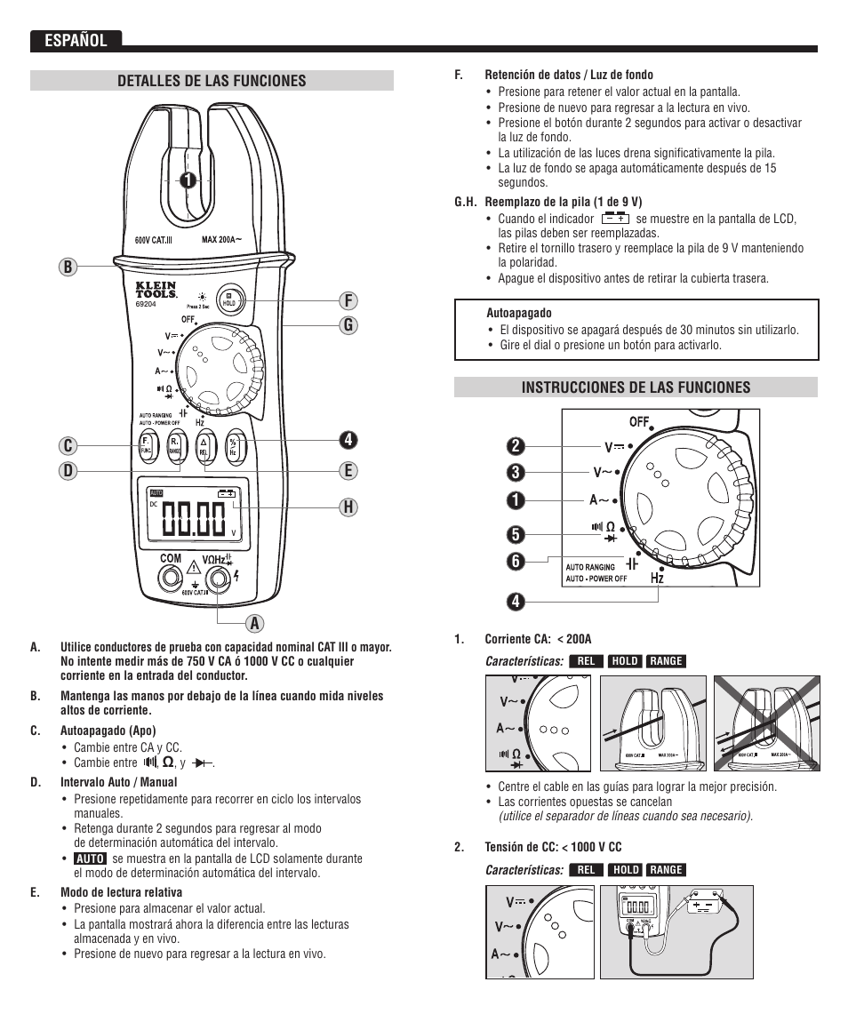 Español | Klein Tools CL3000 User Manual | Page 6 / 12