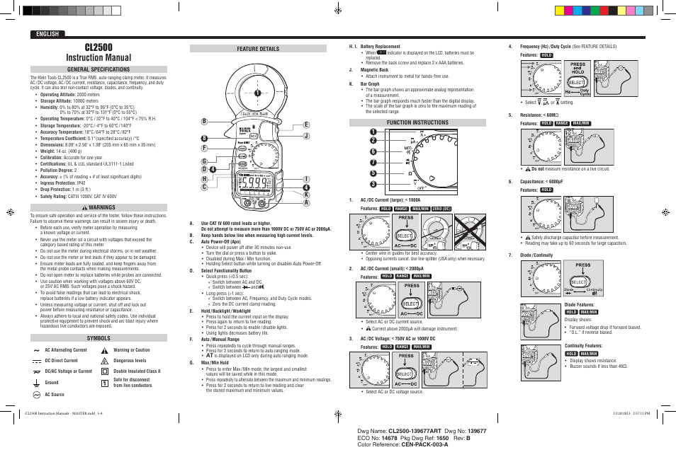 Cl2500 instruction manual | Klein Tools CL2500 User Manual | Page 2 / 2