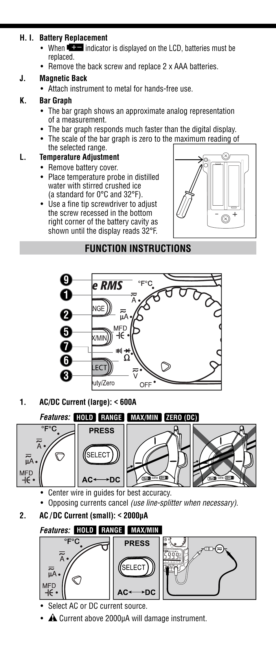 Function instructions | Klein Tools CL2300 User Manual | Page 4 / 24