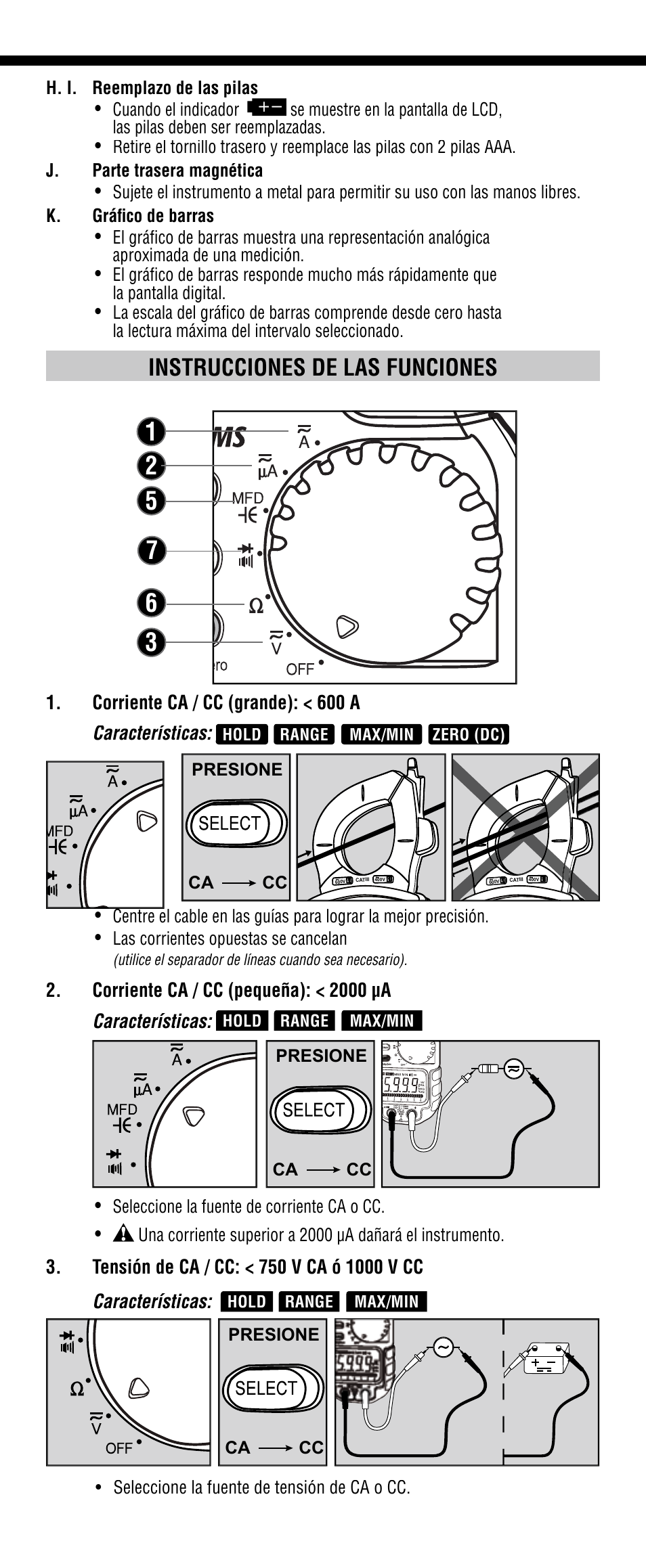 Instrucciones de las funciones | Klein Tools CL2200 User Manual | Page 12 / 24