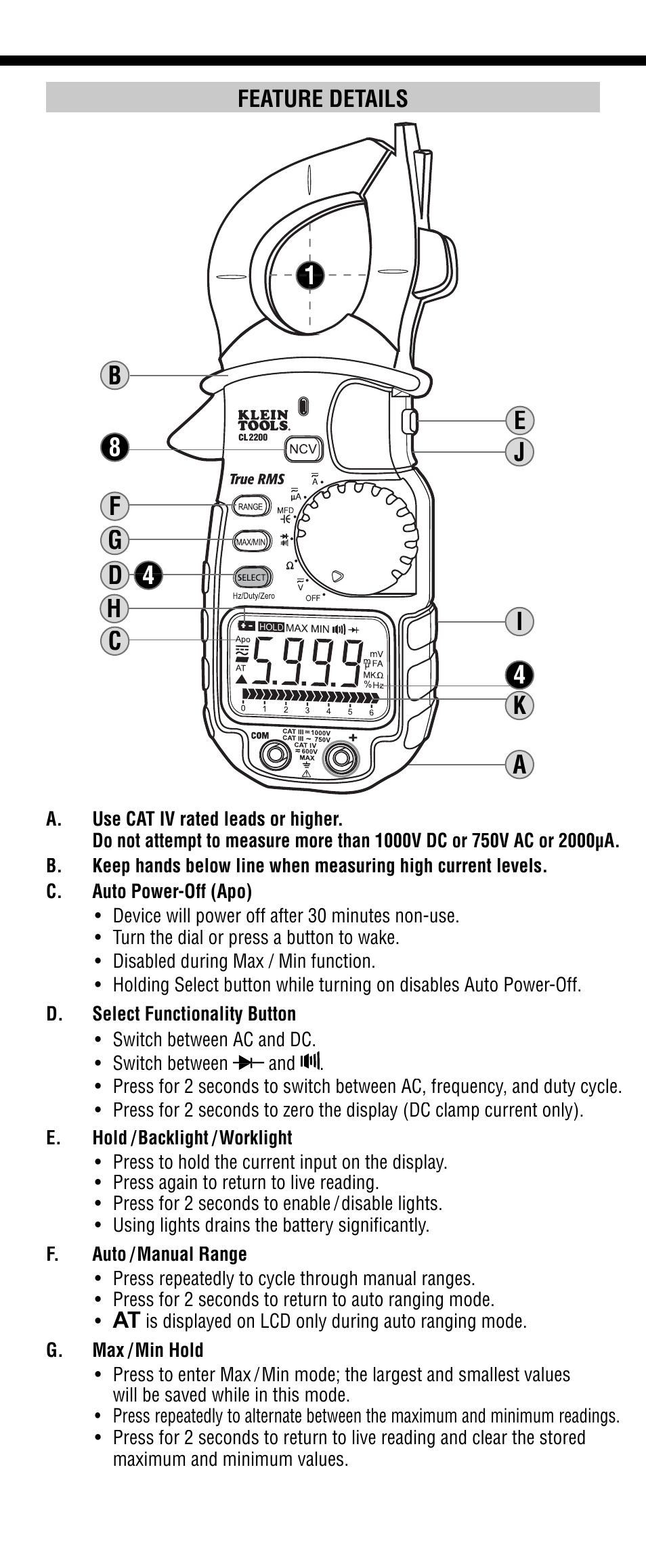 Klein Tools CL2200 User Manual | Page 3 / 24