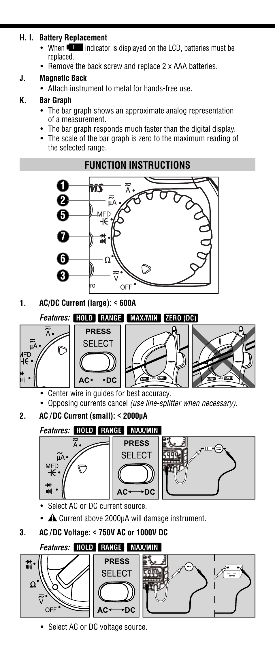 Function instructions | Klein Tools CL2200 User Manual | Page 4 / 24