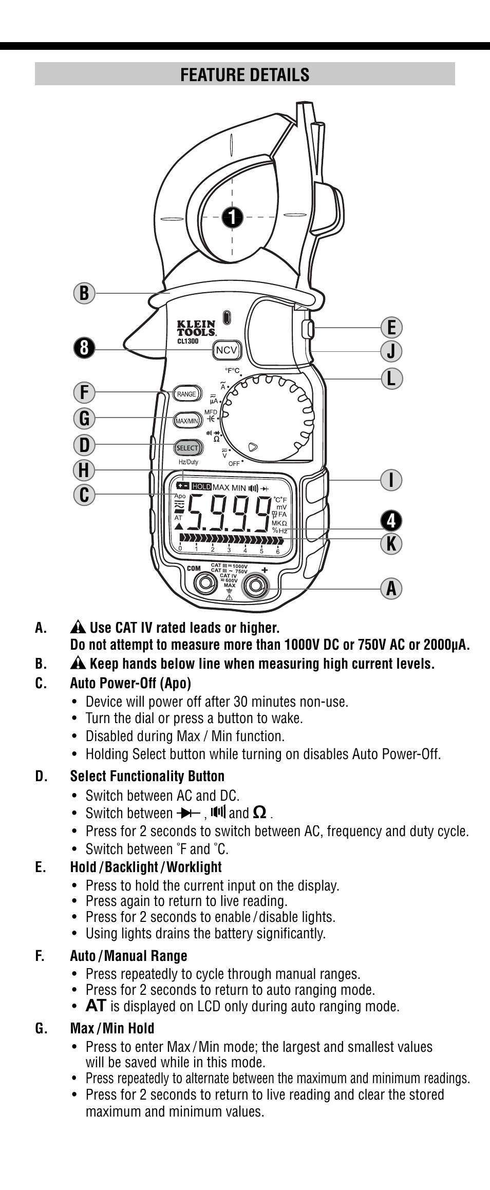 Klein Tools CL1300 User Manual | Page 3 / 24