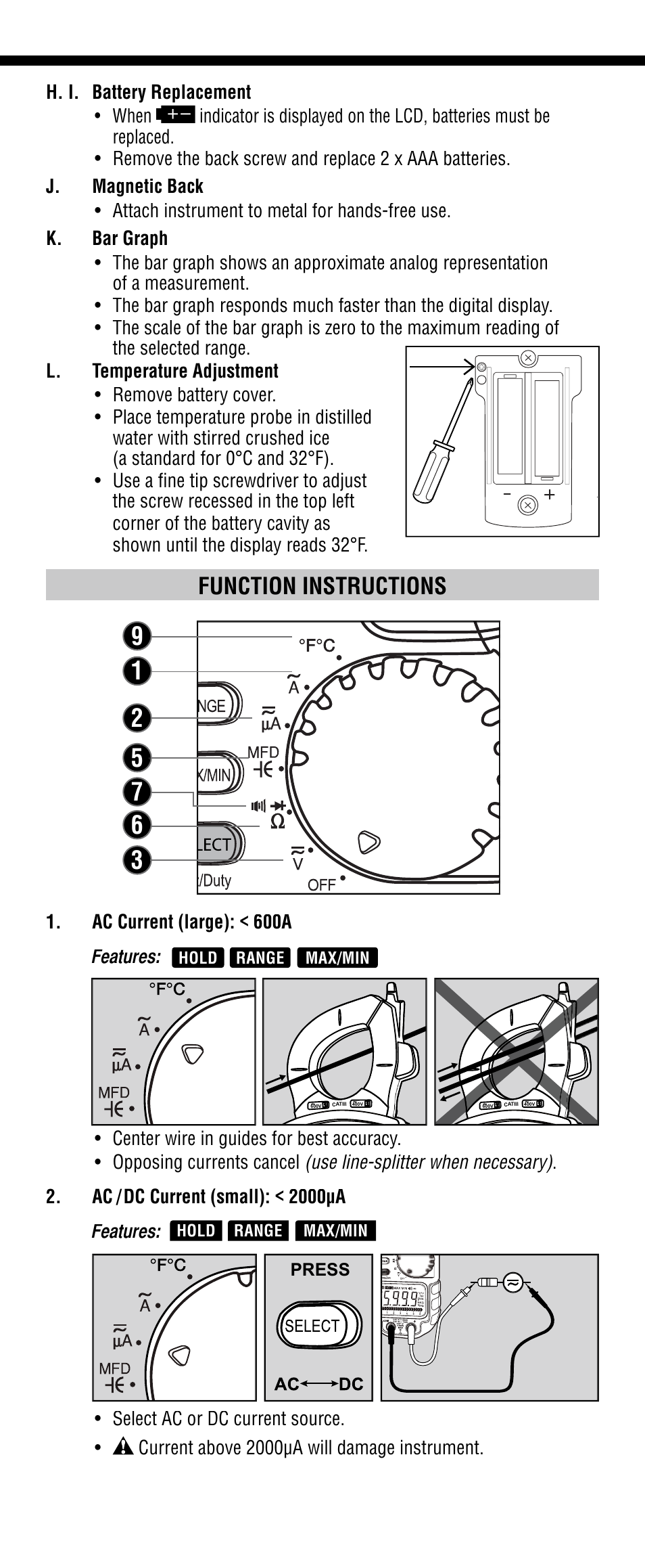 Function instructions | Klein Tools CL1300 User Manual | Page 4 / 24