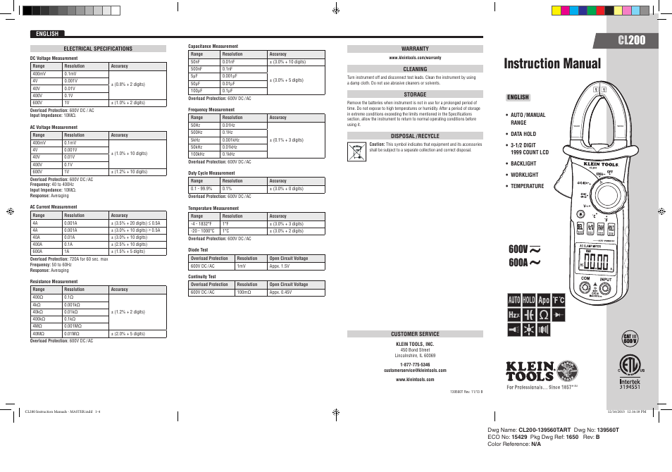 Klein Tools CL200 User Manual | 6 pages