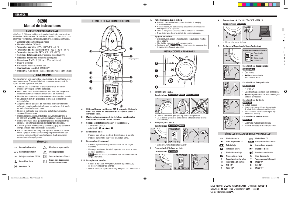 Auto a ac auto a ac auto a ac auto a ac, Auto a ac auto a ac, Auto a ac | Cl200 manual de instrucciones | Klein Tools CL200 User Manual | Page 4 / 6