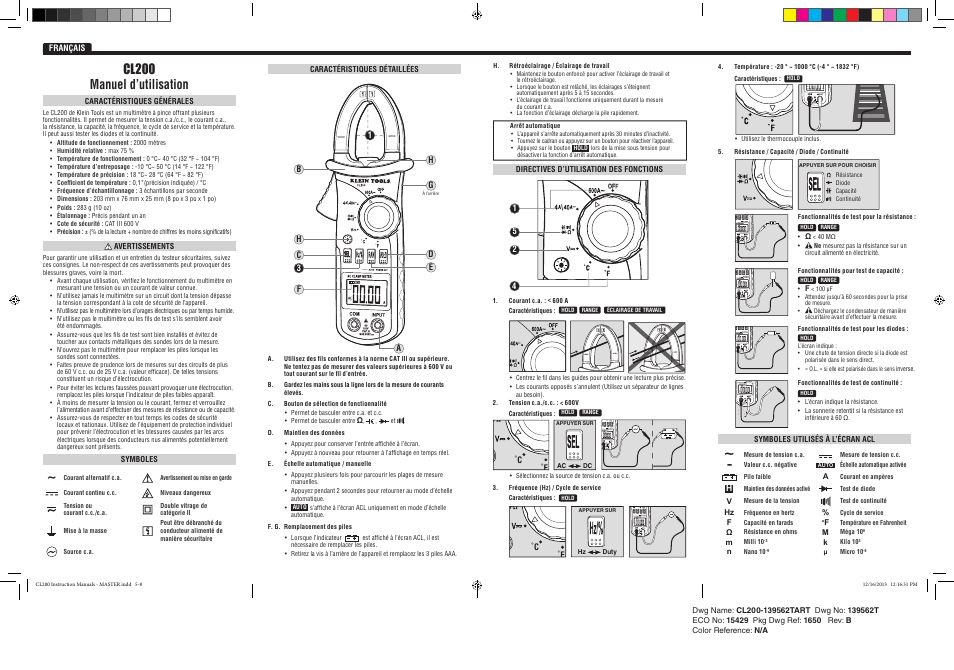 Auto a ac auto a ac auto a ac auto a ac, Auto a ac auto a ac, Auto a ac | Cl200 manuel d’utilisation | Klein Tools CL200 User Manual | Page 6 / 6