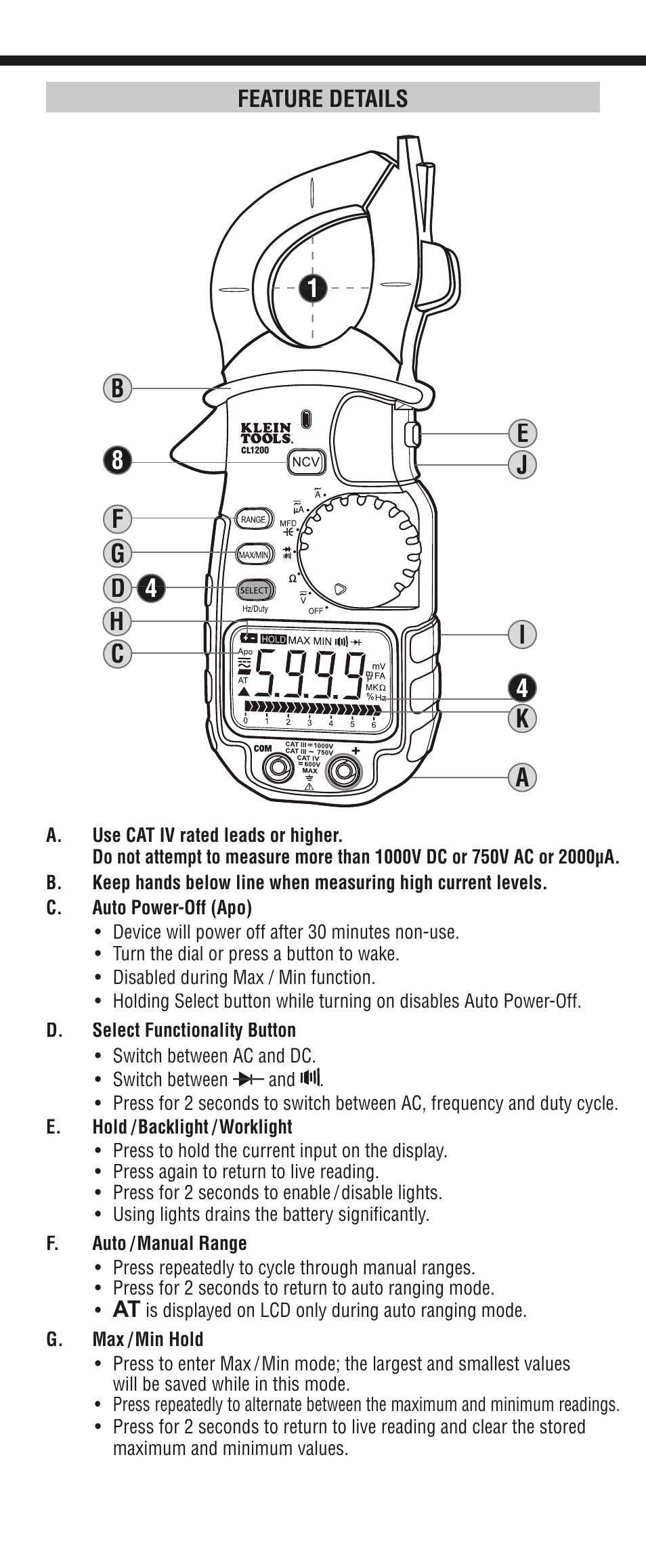 Klein Tools CL1200 User Manual | Page 3 / 24