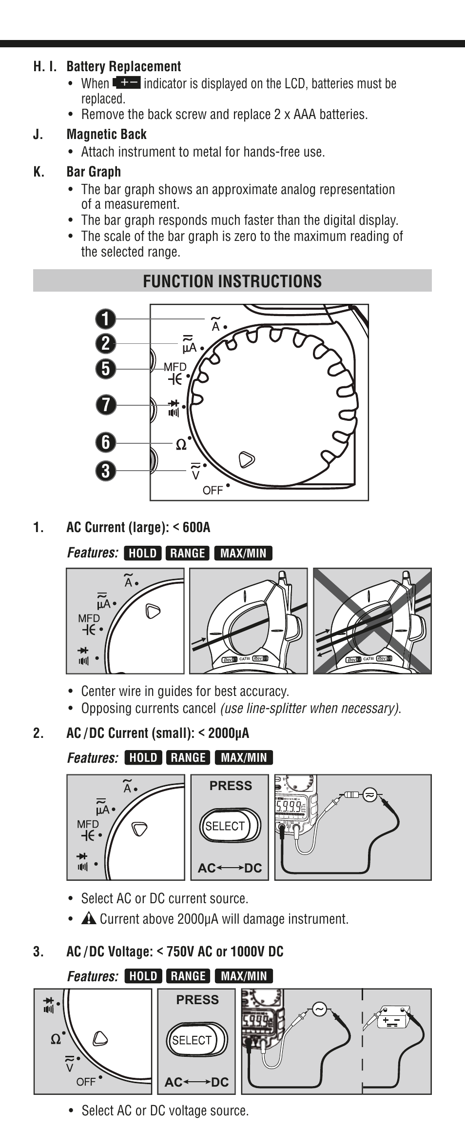 Function instructions | Klein Tools CL1200 User Manual | Page 4 / 24