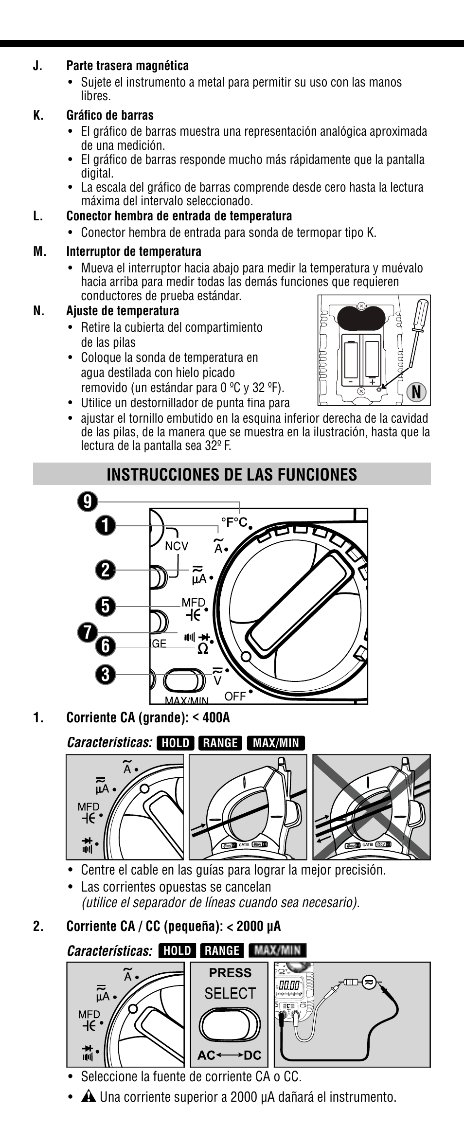 Instrucciones de las funciones | Klein Tools CL1100 User Manual | Page 12 / 24