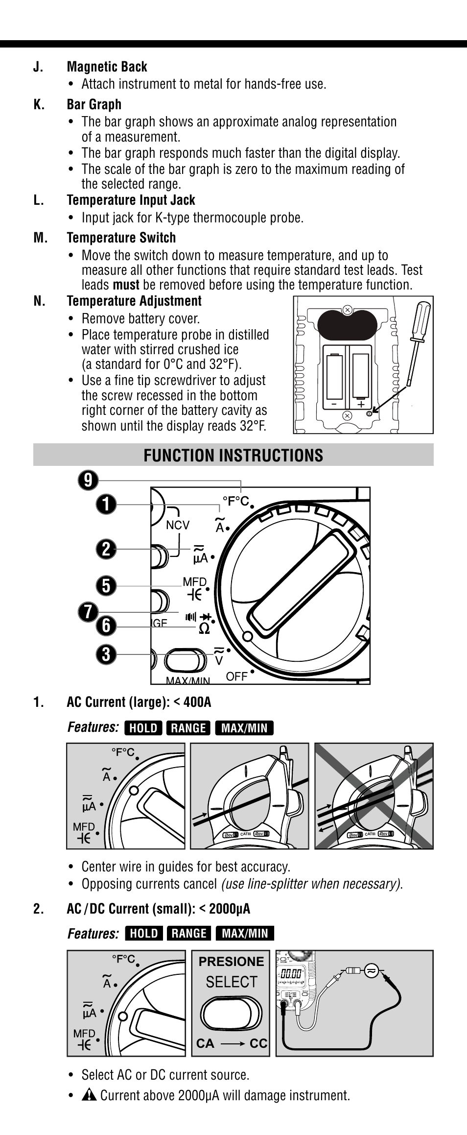 Function instructions | Klein Tools CL1100 User Manual | Page 4 / 24