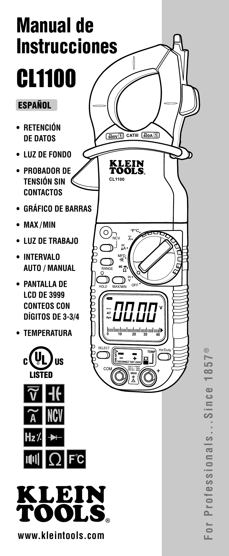 Cl1100, Manual de instrucciones | Klein Tools CL1100 User Manual | Page 9 / 24