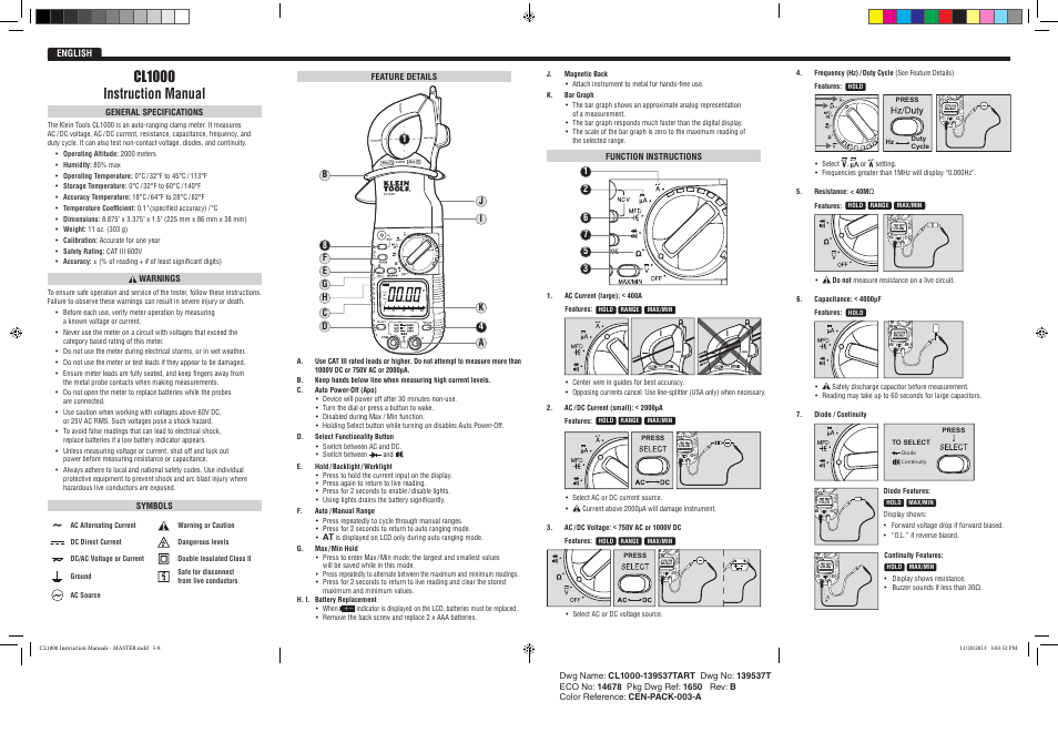 Cl1000 instruction manual | Klein Tools CL1000 User Manual | Page 2 / 2