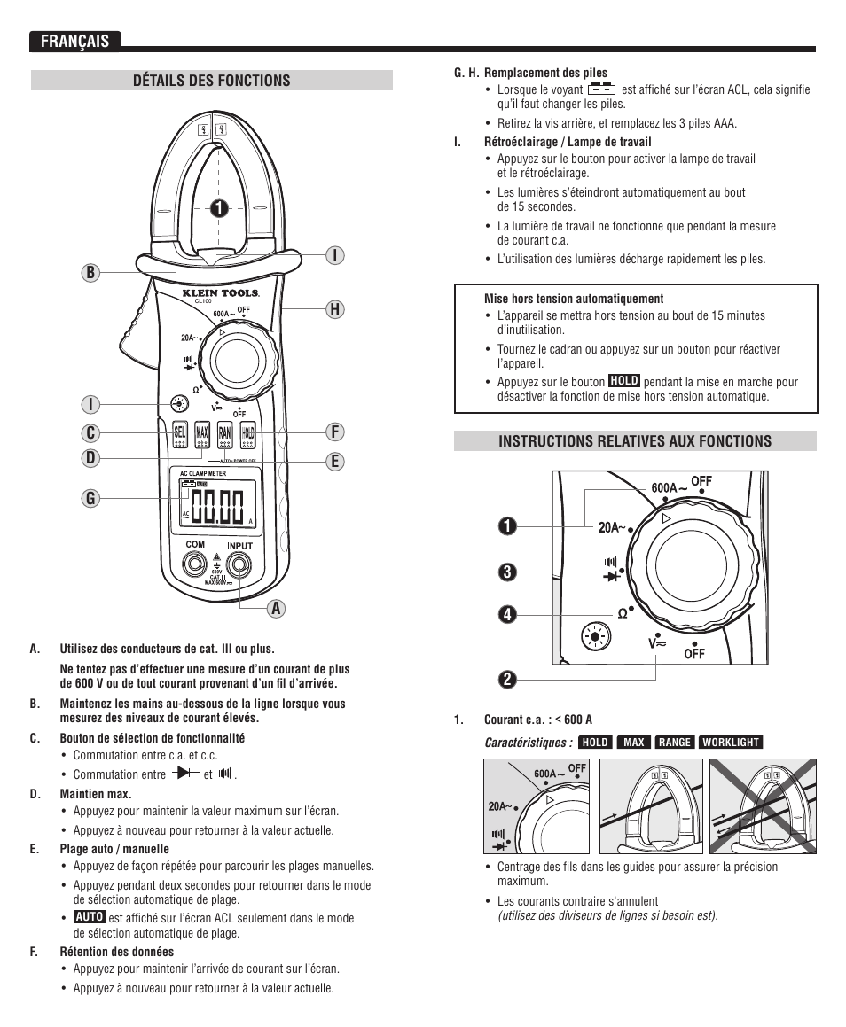 Français | Klein Tools CL100 User Manual | Page 10 / 12