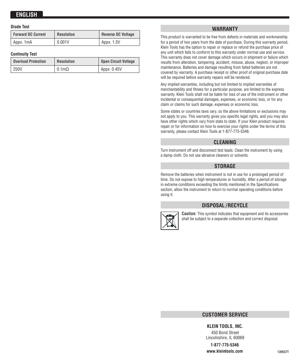 English | Klein Tools CL100 User Manual | Page 4 / 12