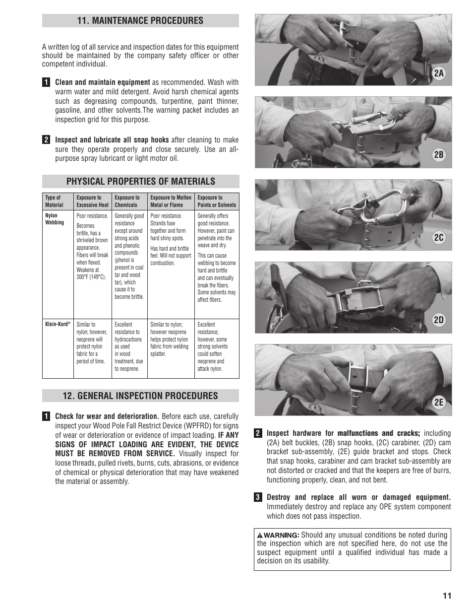 Maintenance procedures, Physical properties of materials, General inspection procedures | Klein Tools FPD-5295 User Manual | Page 11 / 44