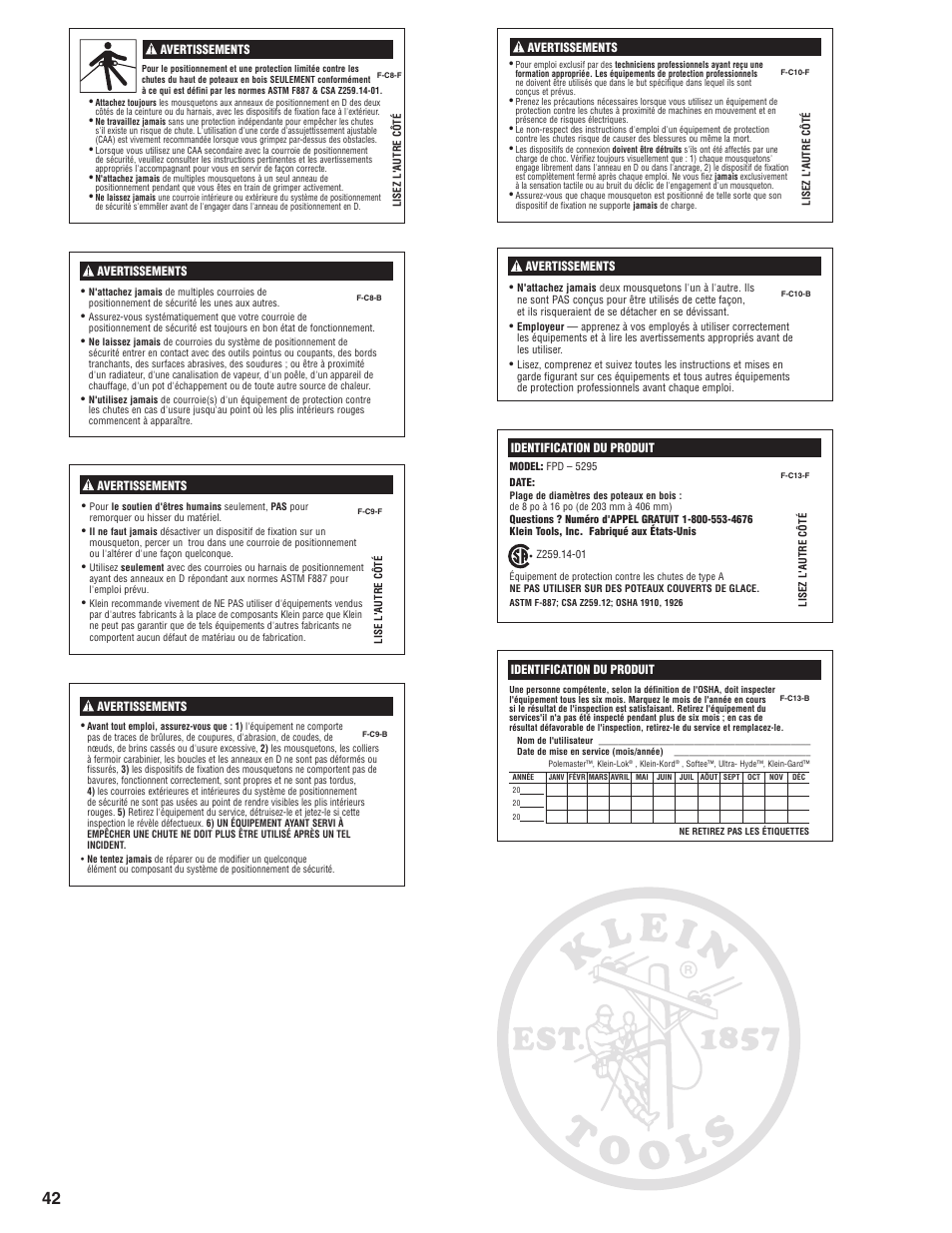 Klein Tools FPD-5295 User Manual | Page 42 / 44