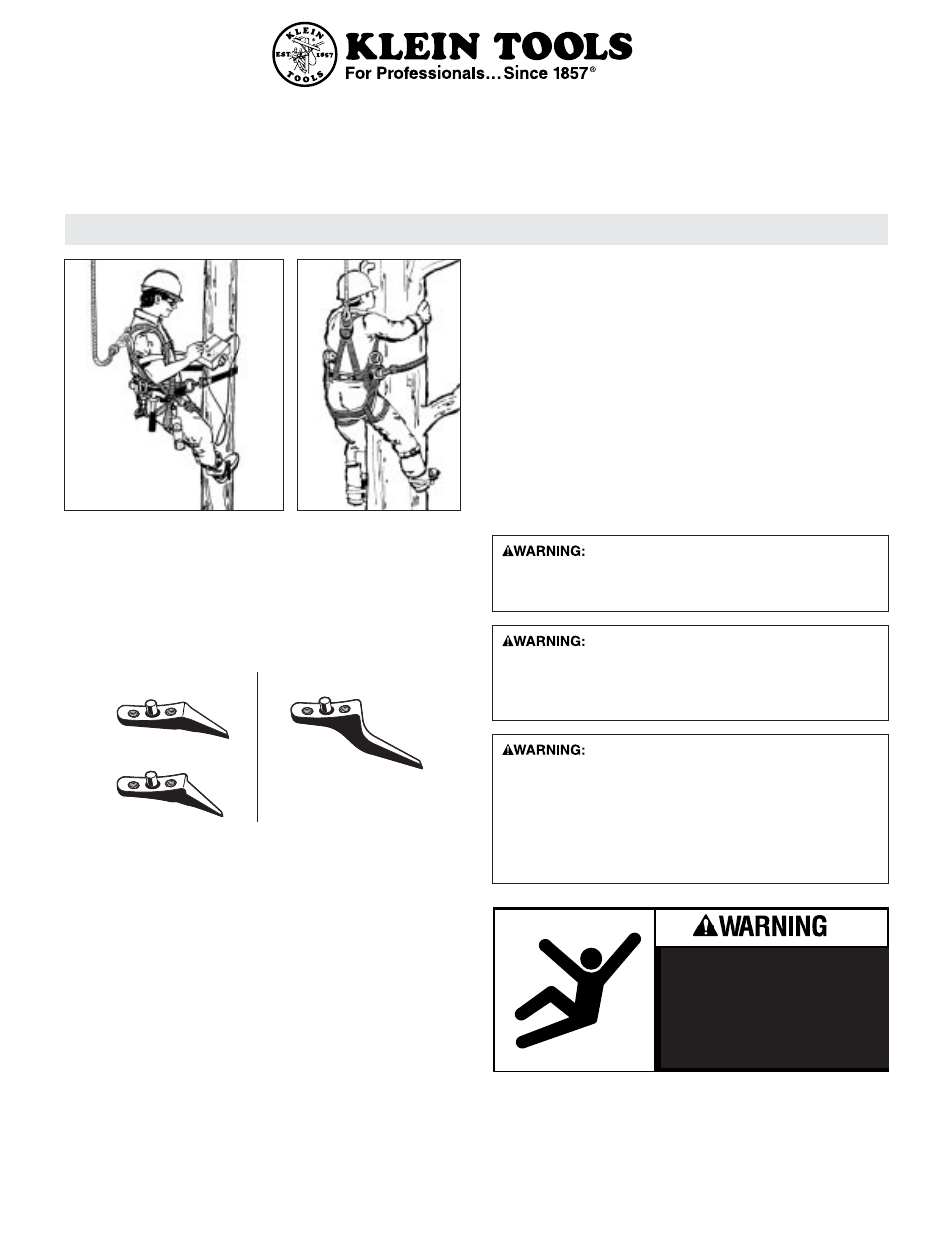 Klein Tools Pole and Tree Climbers, Including Gaff Sharpening User Manual | 16 pages