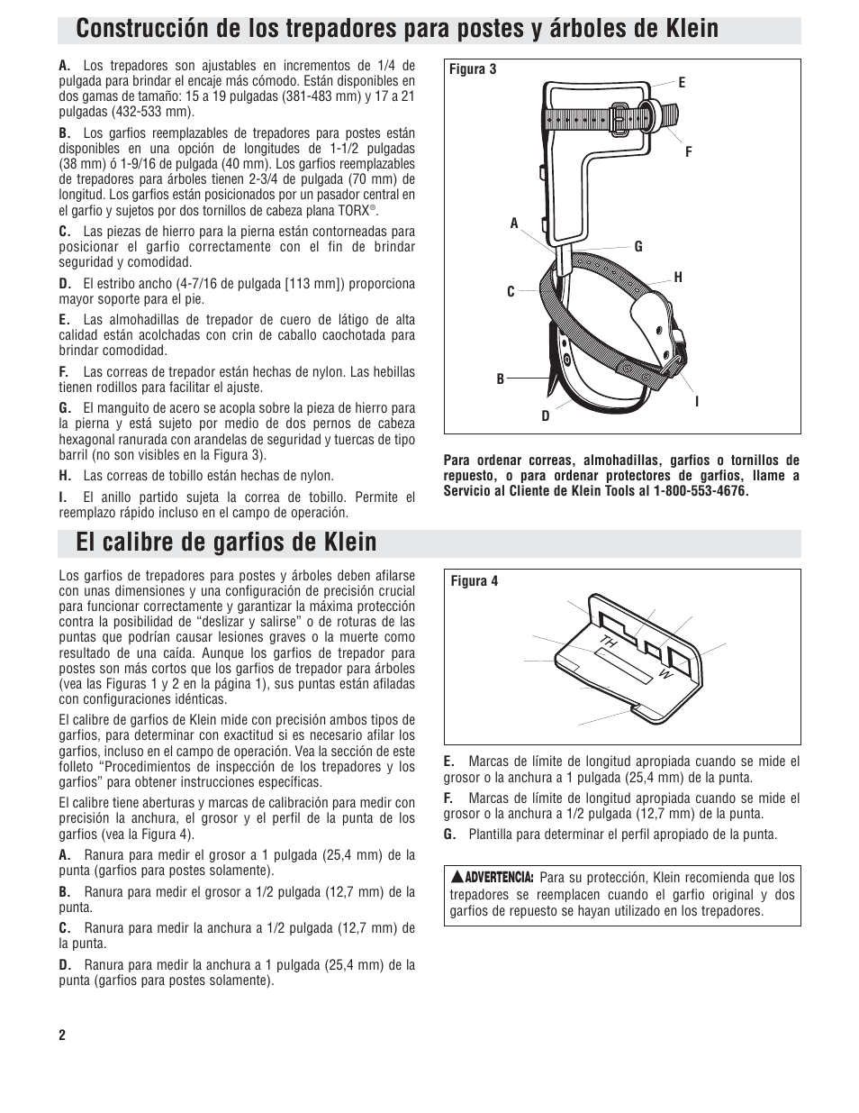 El calibre de garfios de klein | Klein Tools Pole and Tree Climbers, Including Gaff Sharpening User Manual | Page 10 / 16