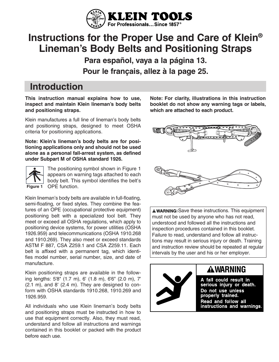 Klein Tools Linemans Body Belts and Positioning Straps User Manual | 36 pages
