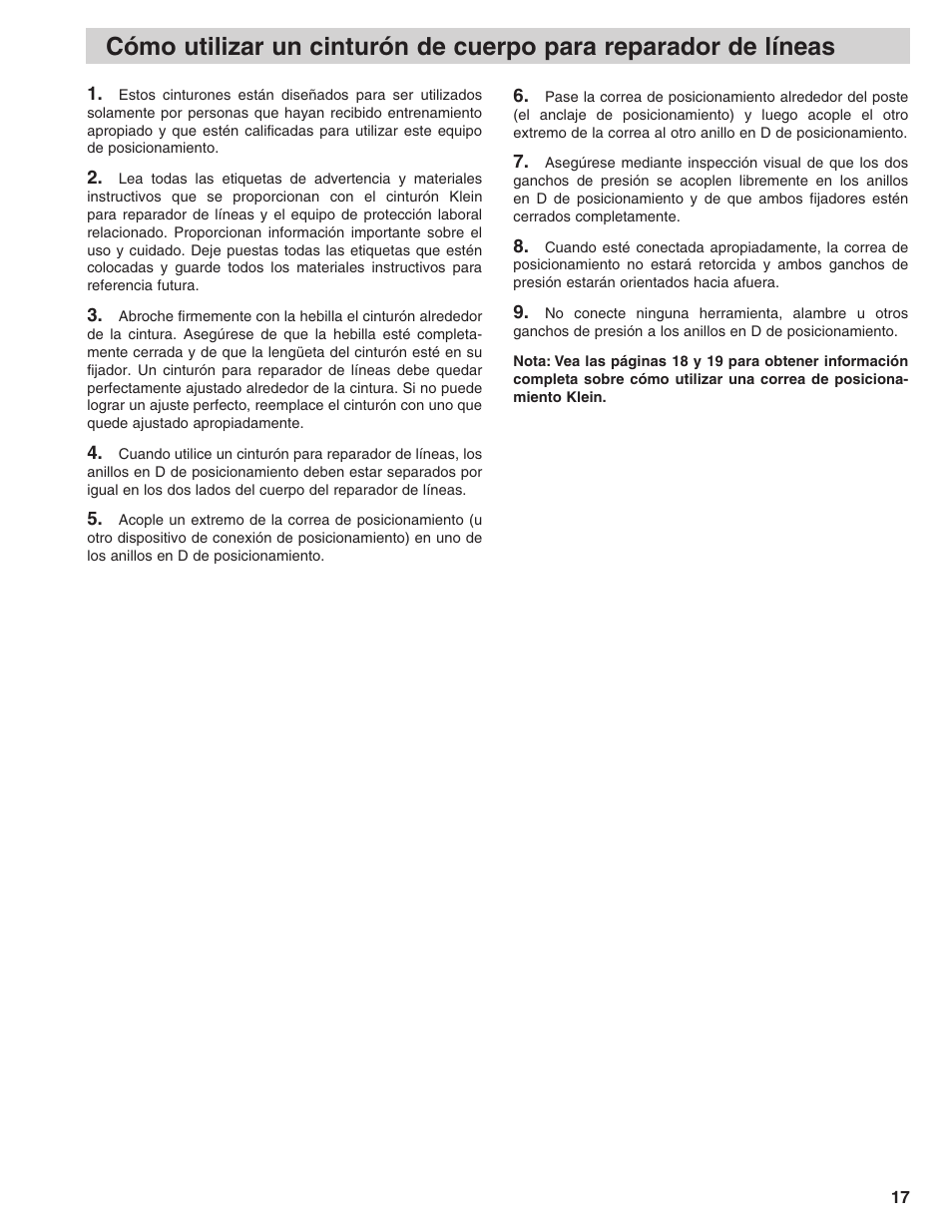 Klein Tools Linemans Body Belts and Positioning Straps User Manual | Page 17 / 36