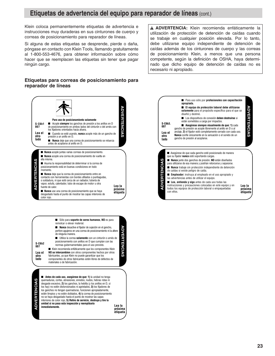 Cont.) | Klein Tools Linemans Body Belts and Positioning Straps User Manual | Page 23 / 36