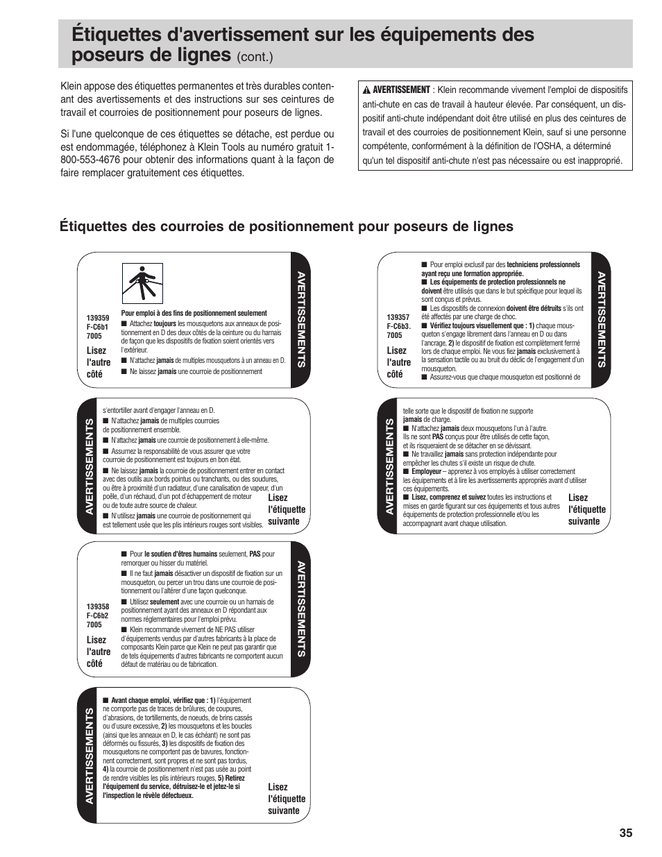Cont.) | Klein Tools Linemans Body Belts and Positioning Straps User Manual | Page 35 / 36