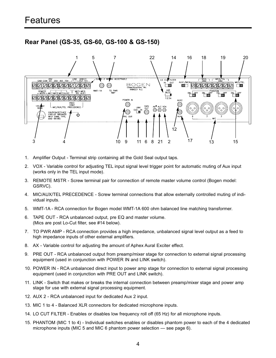 Features | Bogen GS-250 User Manual | Page 6 / 16