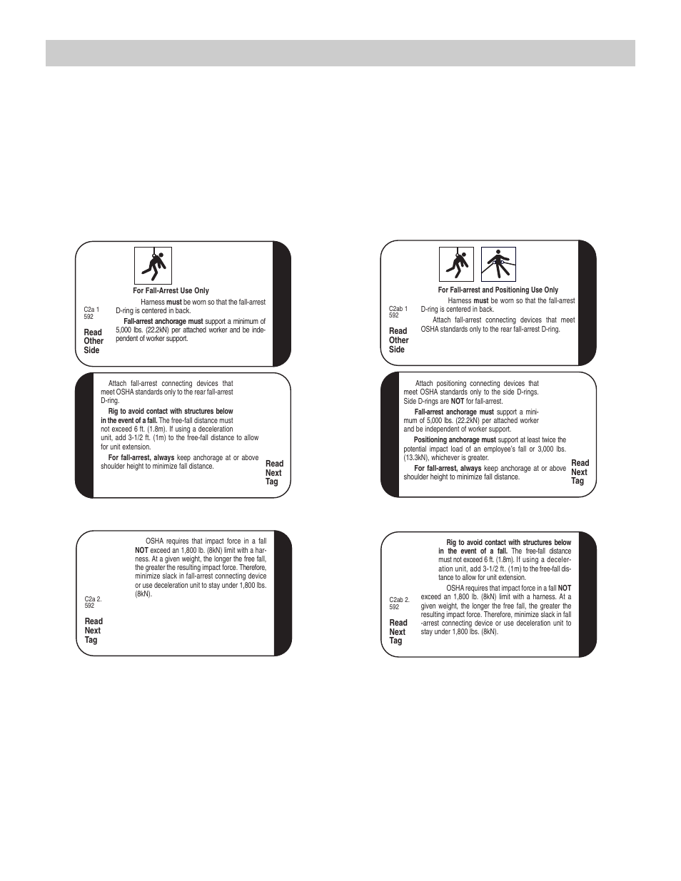 Klein harness warning tags, Continued) | Klein Tools Harnesses User Manual | Page 20 / 48