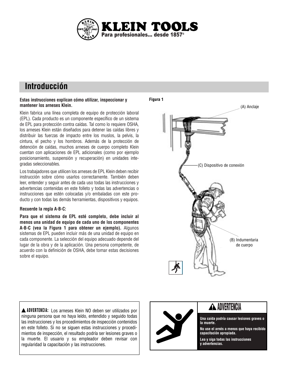 Advertencia, Introducción | Klein Tools Harnesses User Manual | Page 25 / 48