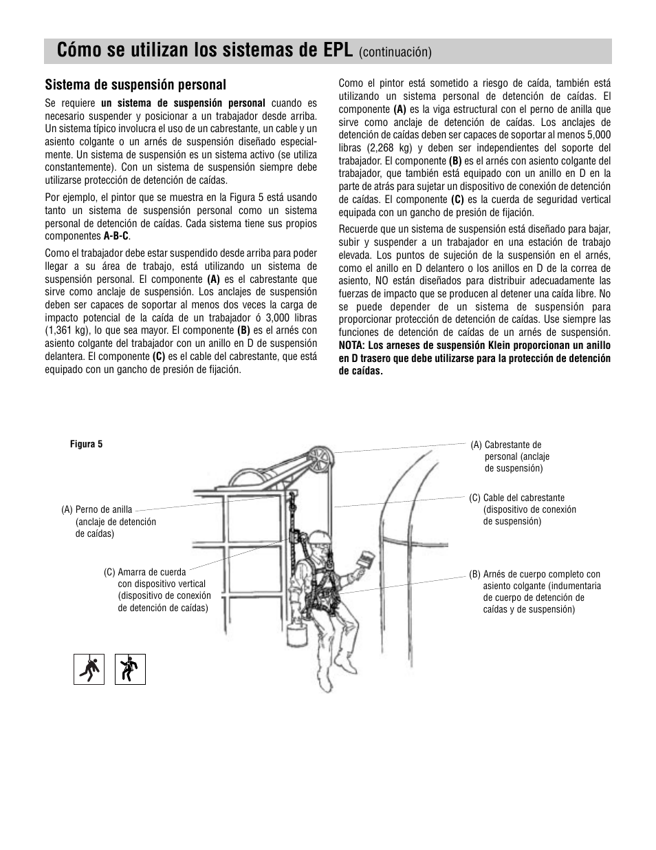 Cómo se utilizan los sistemas de epl, Sistema de suspensión personal | Klein Tools Harnesses User Manual | Page 28 / 48