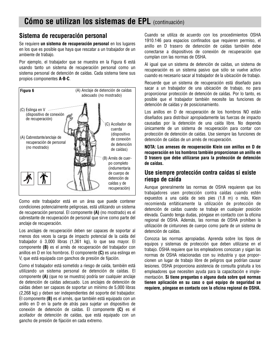 Cómo se utilizan los sistemas de epl, Sistema de recuperación personal | Klein Tools Harnesses User Manual | Page 29 / 48