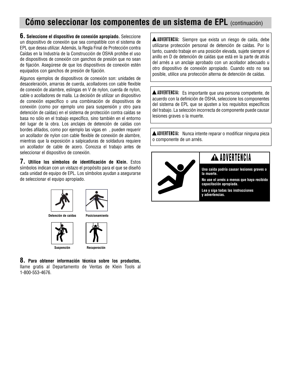 Advertencia | Klein Tools Harnesses User Manual | Page 31 / 48