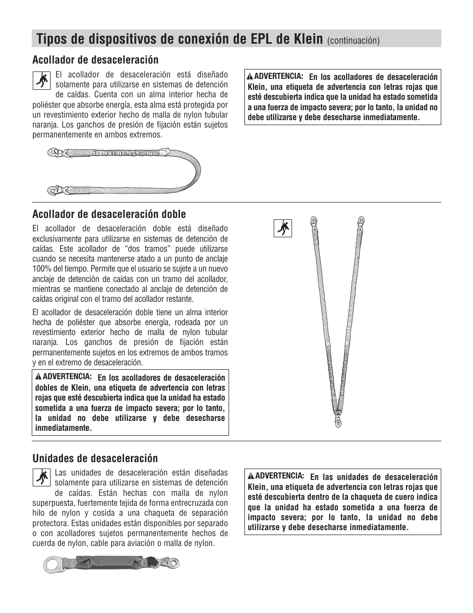 Tipos de dispositivos de conexión de epl de klein, Unidades de desaceleración | Klein Tools Occupational Protective Connecting Devices User Manual | Page 20 / 32