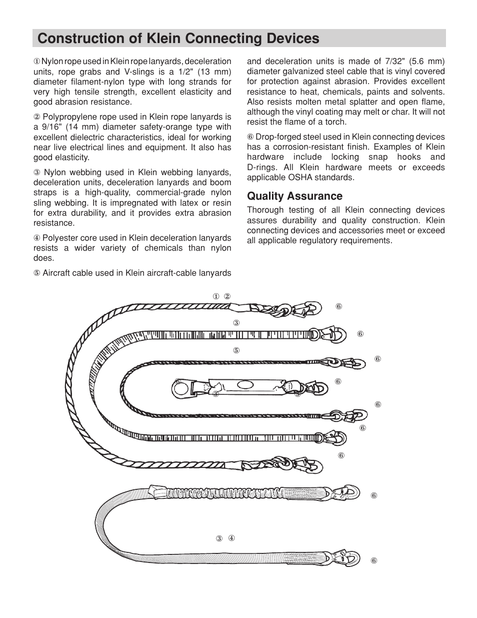 Construction of klein connecting devices, Quality assurance | Klein Tools Occupational Protective Connecting Devices User Manual | Page 6 / 32