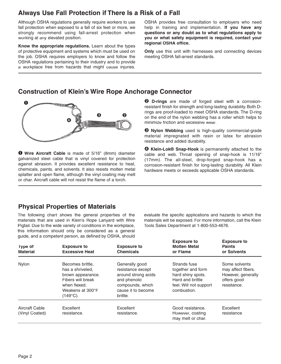 Physical properties of materials | Klein Tools Wire Rope Anchorage Connector User Manual | Page 2 / 12