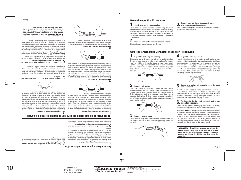 General inspection procedures | Klein Tools Wire Rope Anchorage Connector User Manual | Page 3 / 12