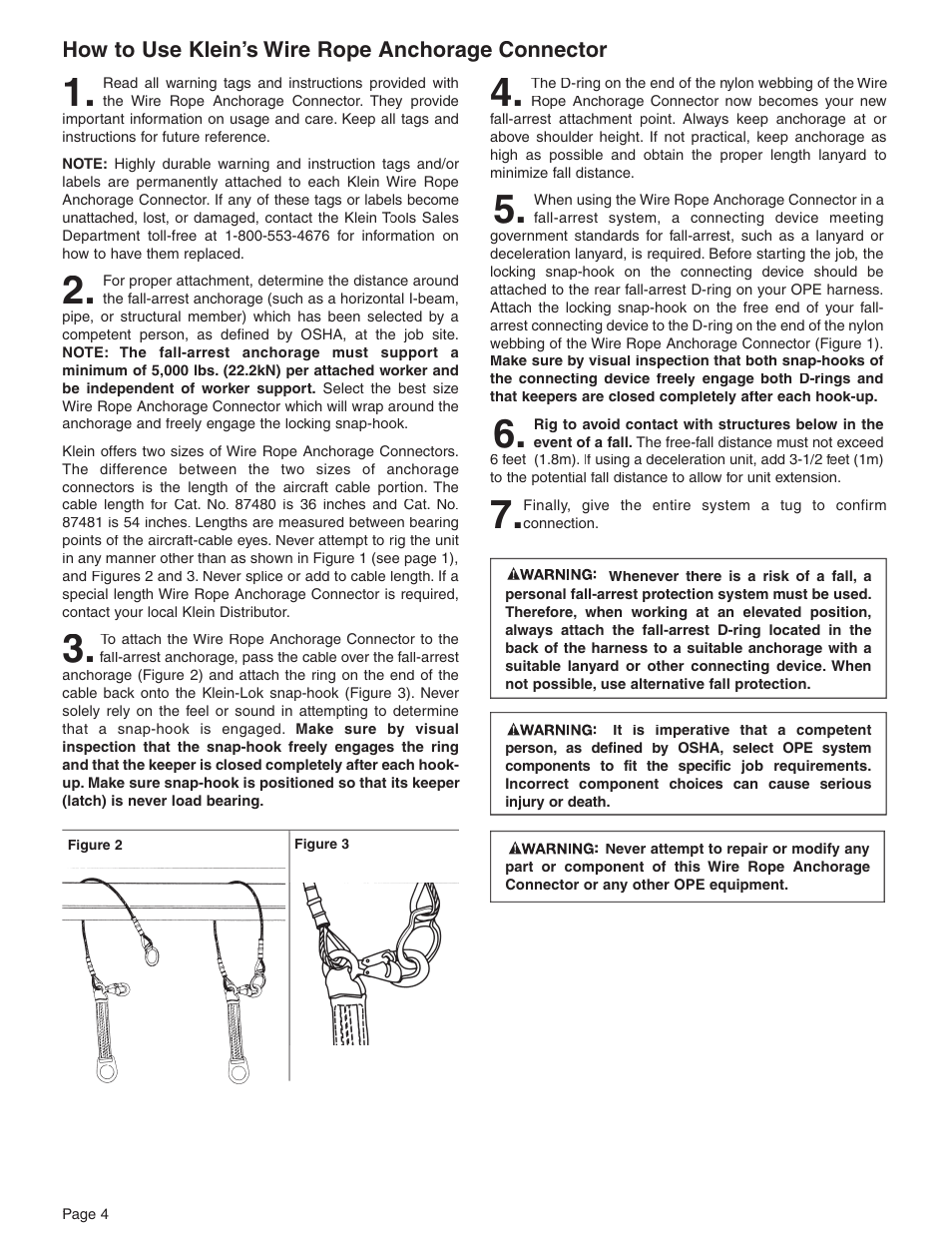 Klein Tools Wire Rope Anchorage Connector User Manual | Page 4 / 12