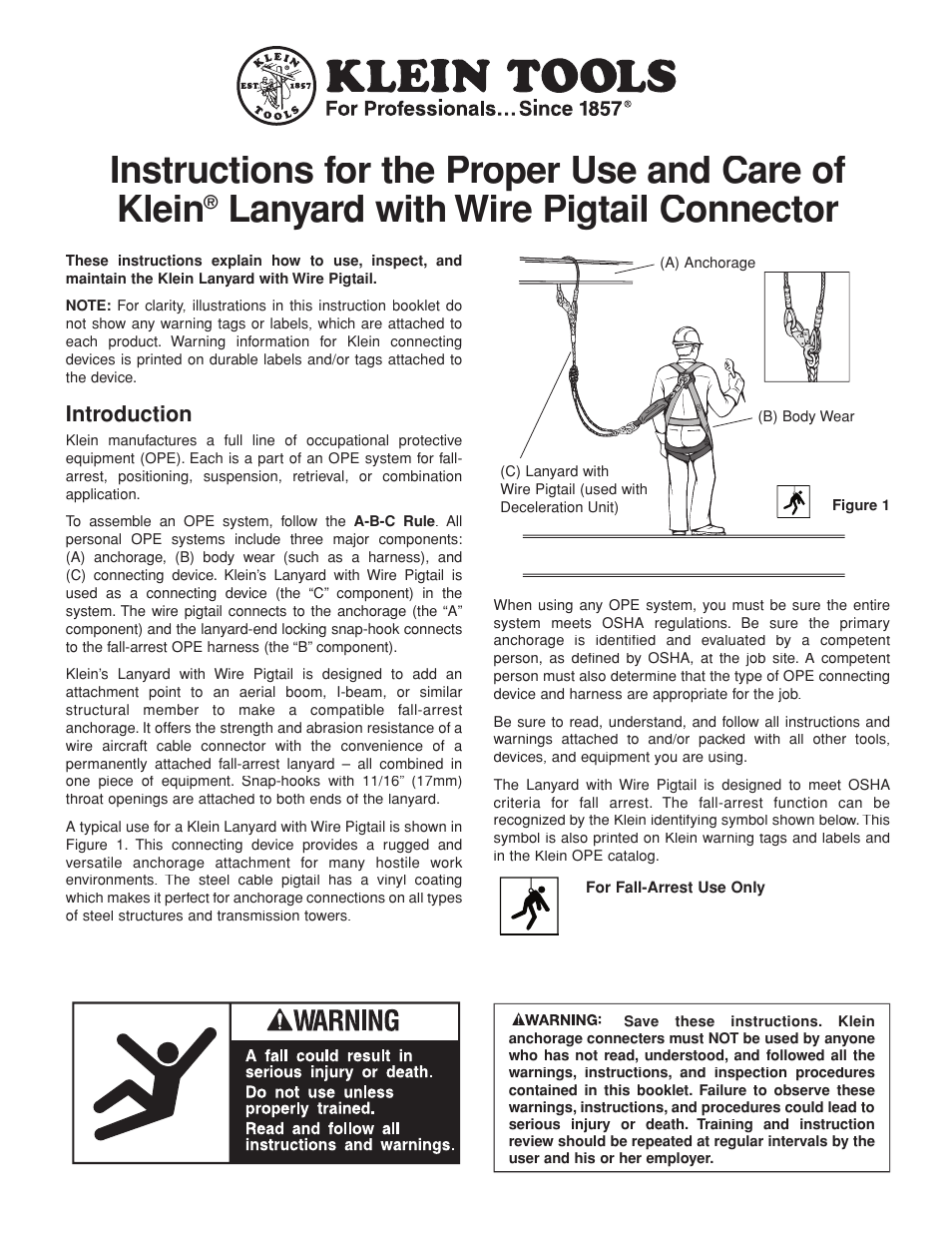 Klein Tools Lanyard with Wire Pigtail Connector User Manual | 12 pages