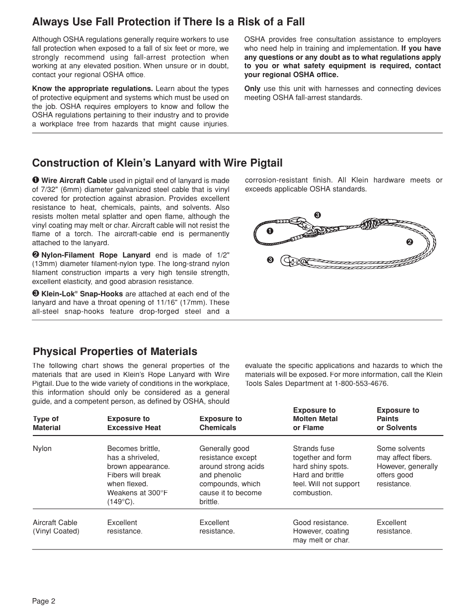 Physical properties of materials | Klein Tools Lanyard with Wire Pigtail Connector User Manual | Page 2 / 12