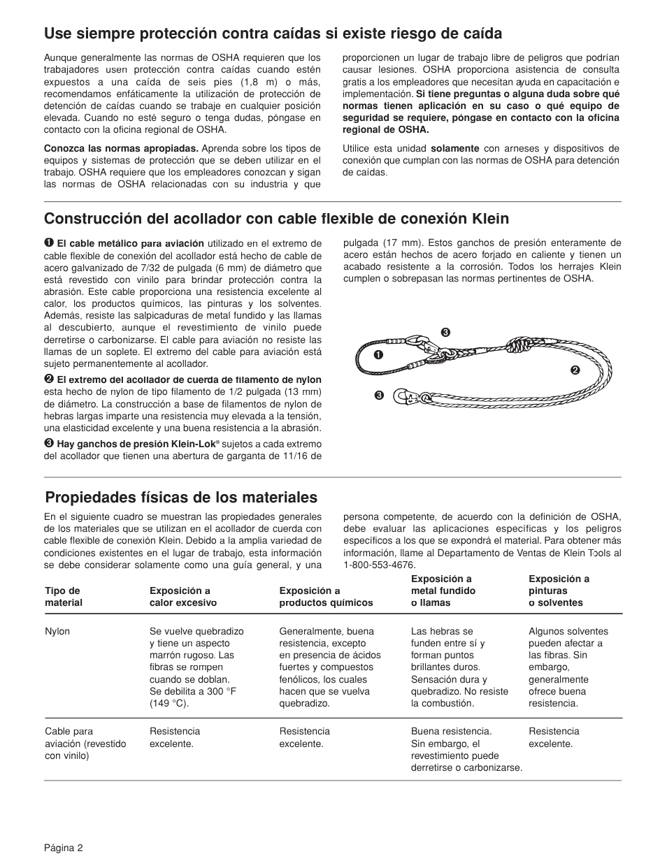Propiedades físicas de los materiales | Klein Tools Lanyard with Wire Pigtail Connector User Manual | Page 8 / 12