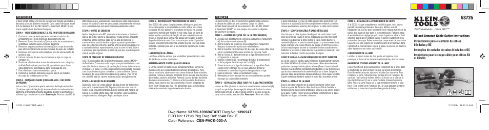 Português, Bx and armored cable cutter instructions | Klein Tools 53725 User Manual | Page 5 / 6