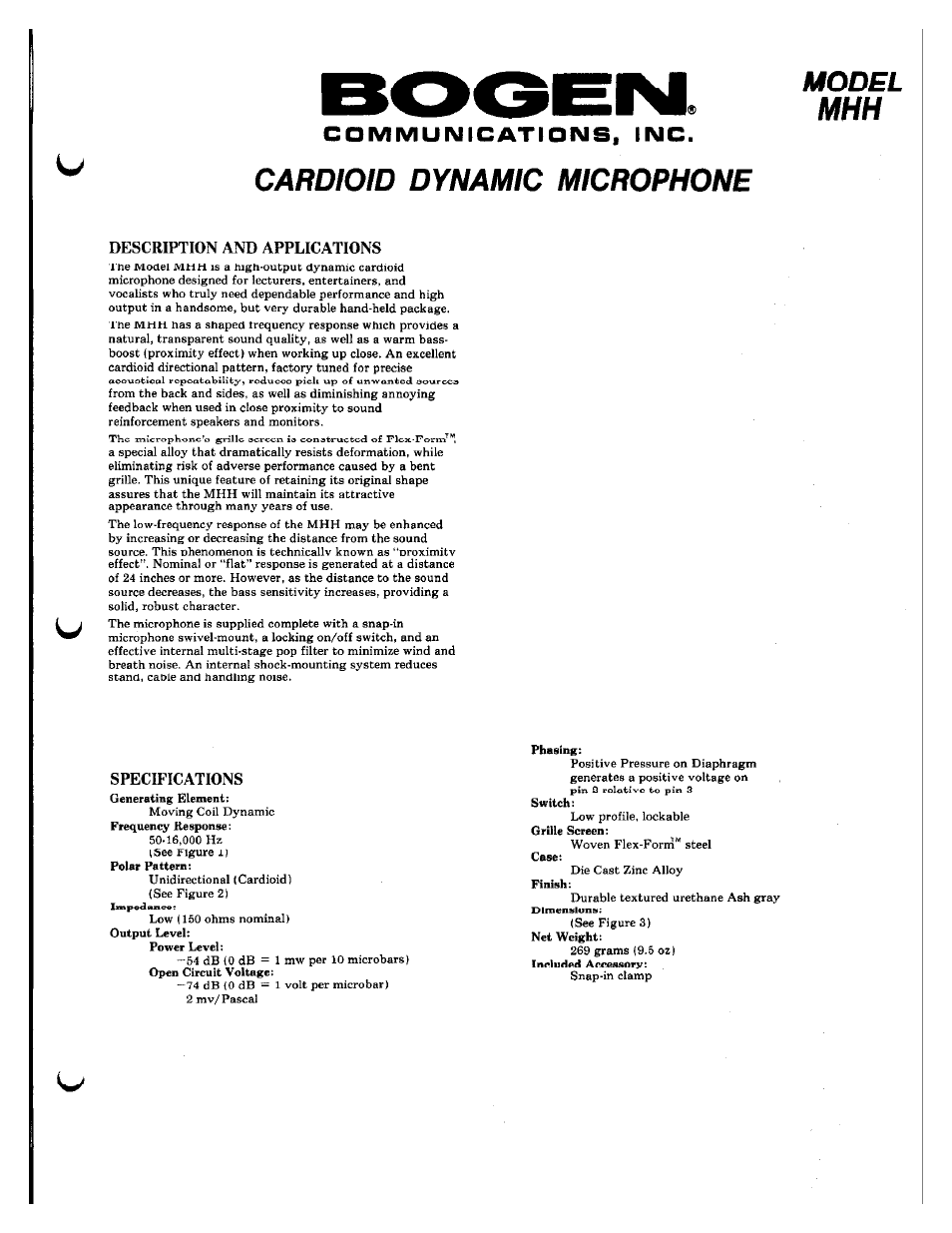 Bogen MHH User Manual | 2 pages