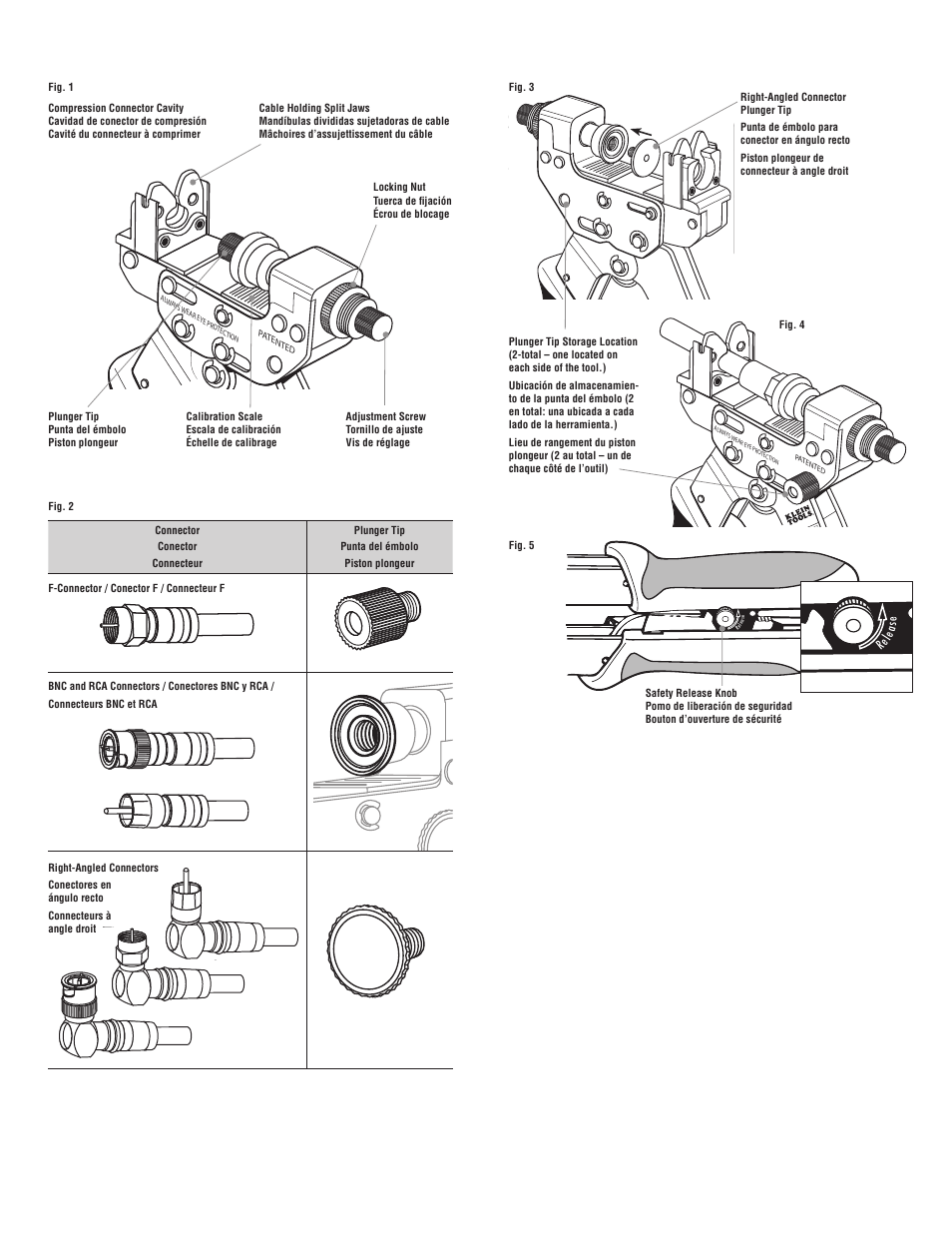 Pa tented, Al wa ys wear e ye pr otec tion, Re le as e | Klein Tools VDV211-007 User Manual | Page 2 / 2