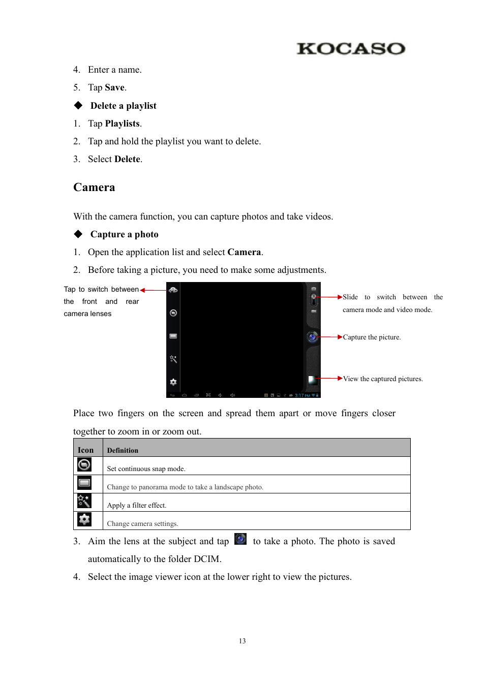 Camera | KOCASO Kmini User Manual | Page 15 / 22