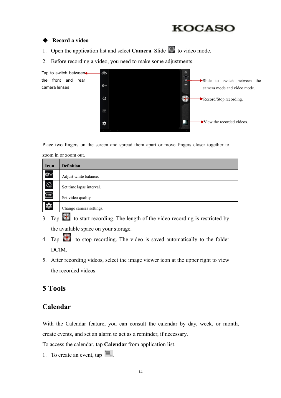 5tools, Calendar, 5 tools | KOCASO Kmini User Manual | Page 16 / 22